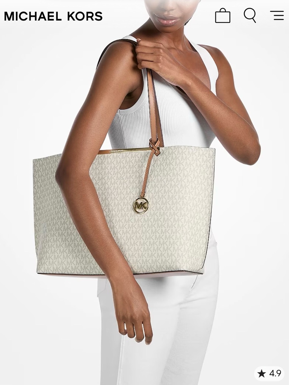 MICHAEL KORS EVELYN  LARGE Signature Tote in Optic White with Acorn Straps